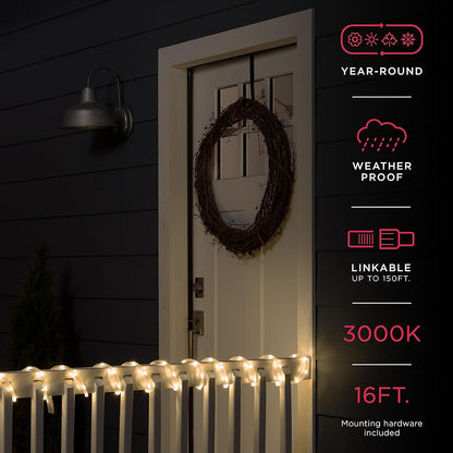 16ft 3000K, 54503 UltraPro LED Rope Lights, Classic Clear Rope, Warm White Light Indoor/Outdoor, Flexible, Linkable
