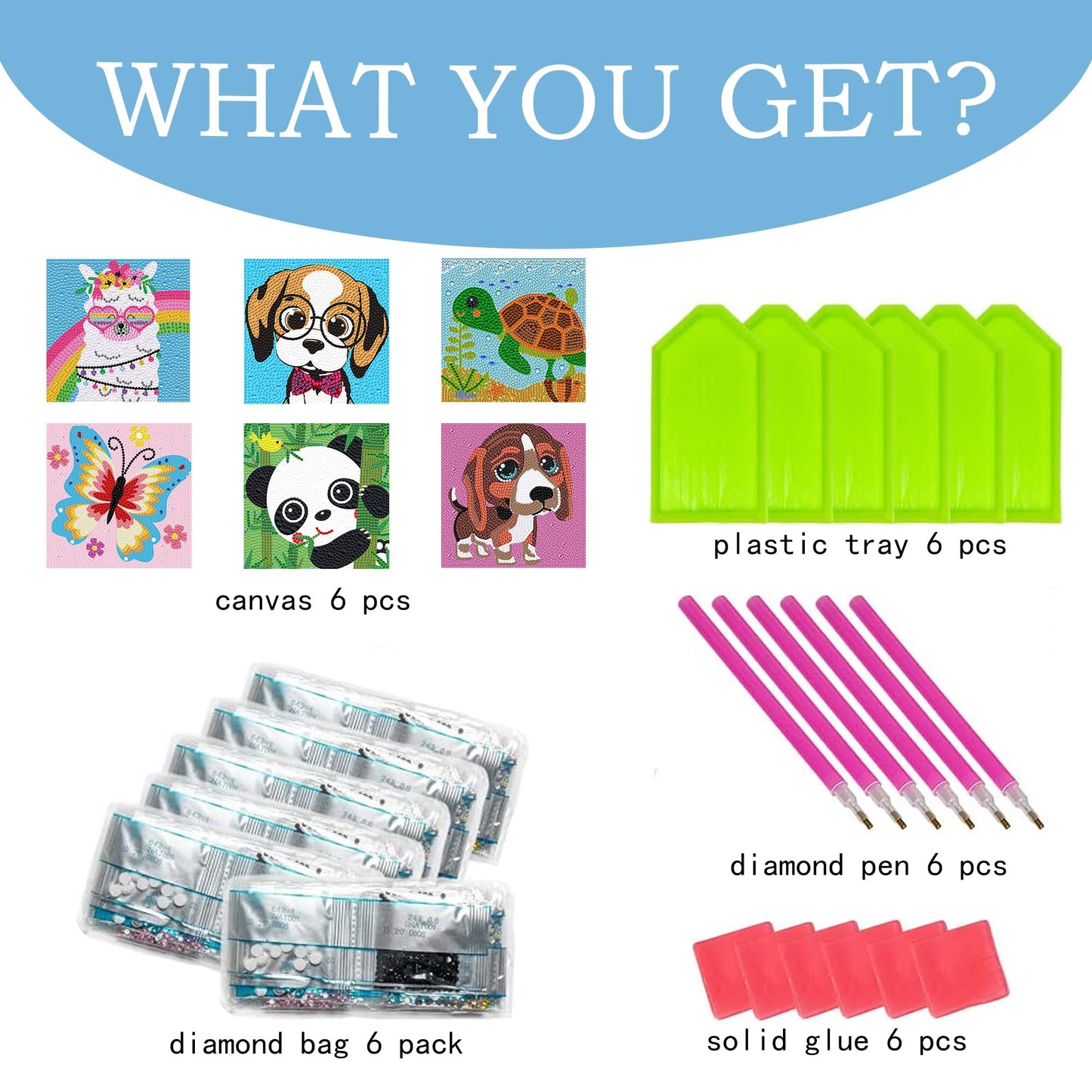 KINPLUB 6 Pack Diamond Art Kits for Kids Beginners, DIY Full Drill Animal 5D Diamond Painting Kits for Kids Ages 6-8-10-12, Gem Art by Number Dots Kits for Boys & Girls for Birthday Gifts(6x6 Inch)