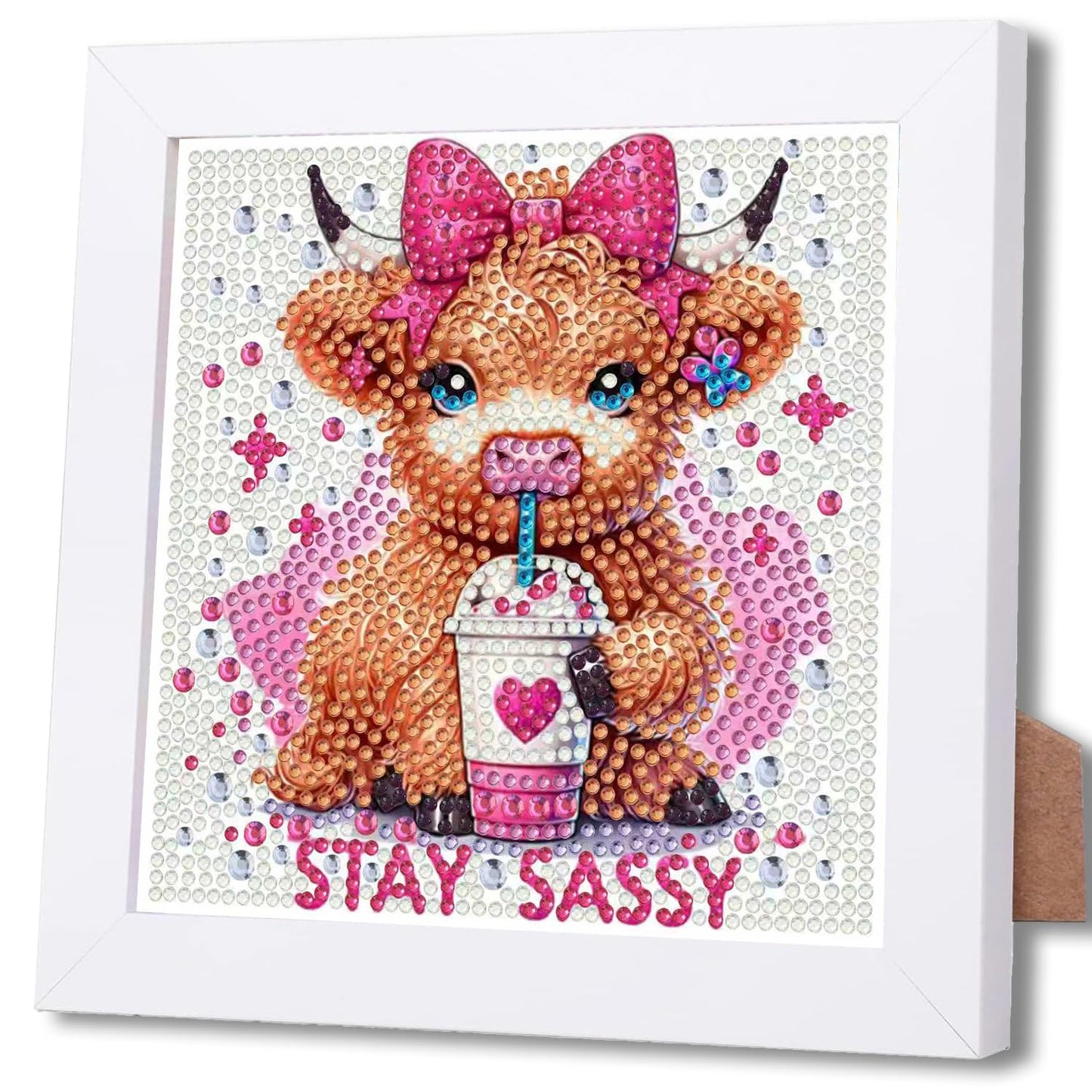 Foxonaut Cow Diamond Art for Kids Wooden Frame, Easy Diamond Art Painting Kits Ages 6-8-12, DIY Gem Art for Kids,Art and Crafts for Girls Boys Gift (7x7inch)
