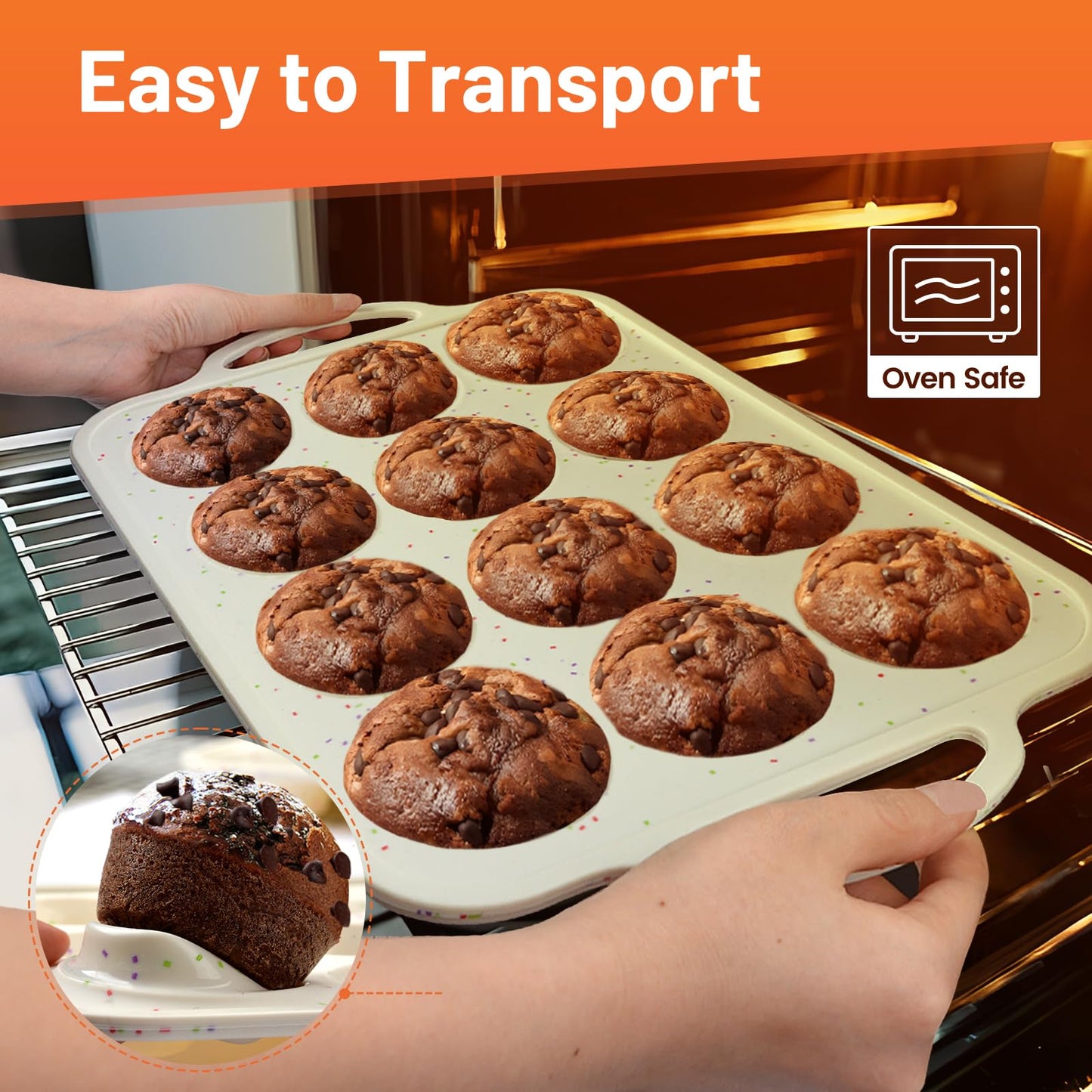 Vinino 2Pack Silicone Muffin Pan for Baking with Metal Reinforced Frame, 12 Cup Regular Size Cupcake Pan, BPA Free Silicone Muffin Tray, Cupcake Baking Pan Bite Molds for Oven Dishwasher Safe