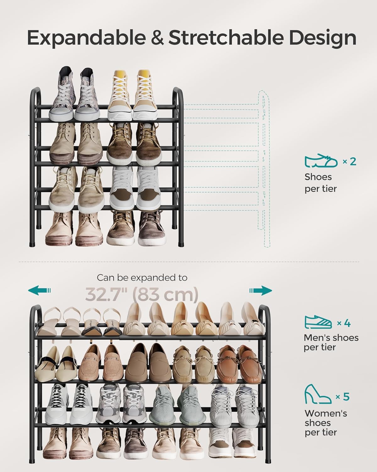 3 20 Closet, SONGMICS Expandable Shoe Rack, Tier Shoe Rack Shelf, Adjustable Shoe Organizer Storage for Pairs of Shoes