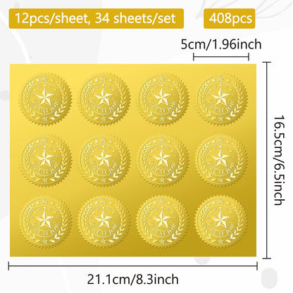 CRASPIRE 408Pcs Great Job Star Gold Foil Embossed Stickers 2" Official Self Adhesive Envelopes Seals Round Labels for Wedding Invitation Corporation Graduation Certificates Diplomas Gift Award