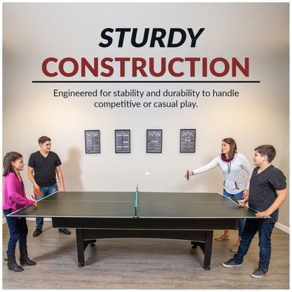 Hathaway 9 ft Quick Set Table Tennis Conversion Top – Regulation Sized, Foldable, Durable Engineered Surface, Protection Pads – Indoor Ping Pong Table Topper for Pool Table w/Net & Posts – Green