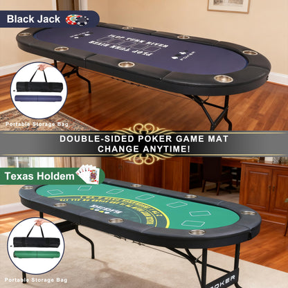 LXJIN 3 in 1 Foldable Poker Table with Reversible Game Mat, 8 Players Game Table with 8 Cup Holders, Suitable for Texas Holdem&Blackjack and Most of Poker Game.