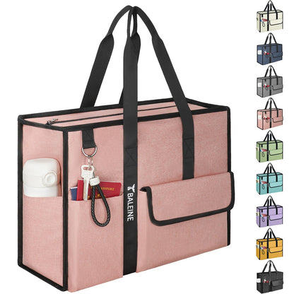 BALEINE Large Utility Tote Bag with Reinforced Bottom, Multi-Pockets and Top Zipper Closure, Perfect for Teachers, Nurses, Travel, Work - Water-Resistant (Medium, Pink)