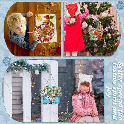 Chitidr 6 Pcs Seasonal Diamond Art Kits Diamond Art Flower Hanging Signs Diamond Art Kits for Adults Diamond Art Ornaments Winter Christmas Diamond Kits for Summer Fall Wall Door Decoration