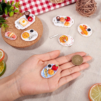 Magibeads 7 Sets Miniature Breakfast Decorations Kits Plates Food Drink Coffee Cup Bread Resin Mini Ornaments Micro Landscape Dollhouse Accessories Pretending Prop Decorations House Kitchen Home Decor