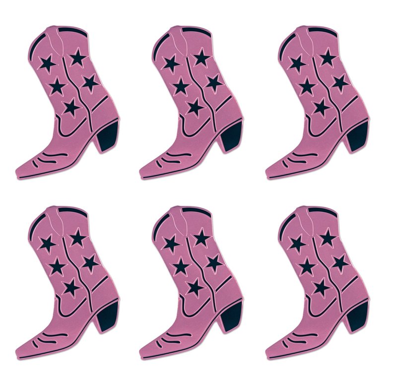Beistle , 6 Piece Foil Cowboy Boot Silhouettes, 16'' (Pink/Black)
