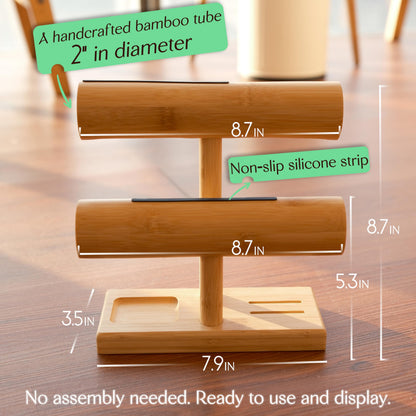 LED Bamboo Jewelry Organizer Stand - Bracelet Holder, Jewelry Organizers and Storage for Necklace, Watch, Earring, Ring - Built-in LED Light Natural Wooden Jewelry Display Stand for Dresser Decor