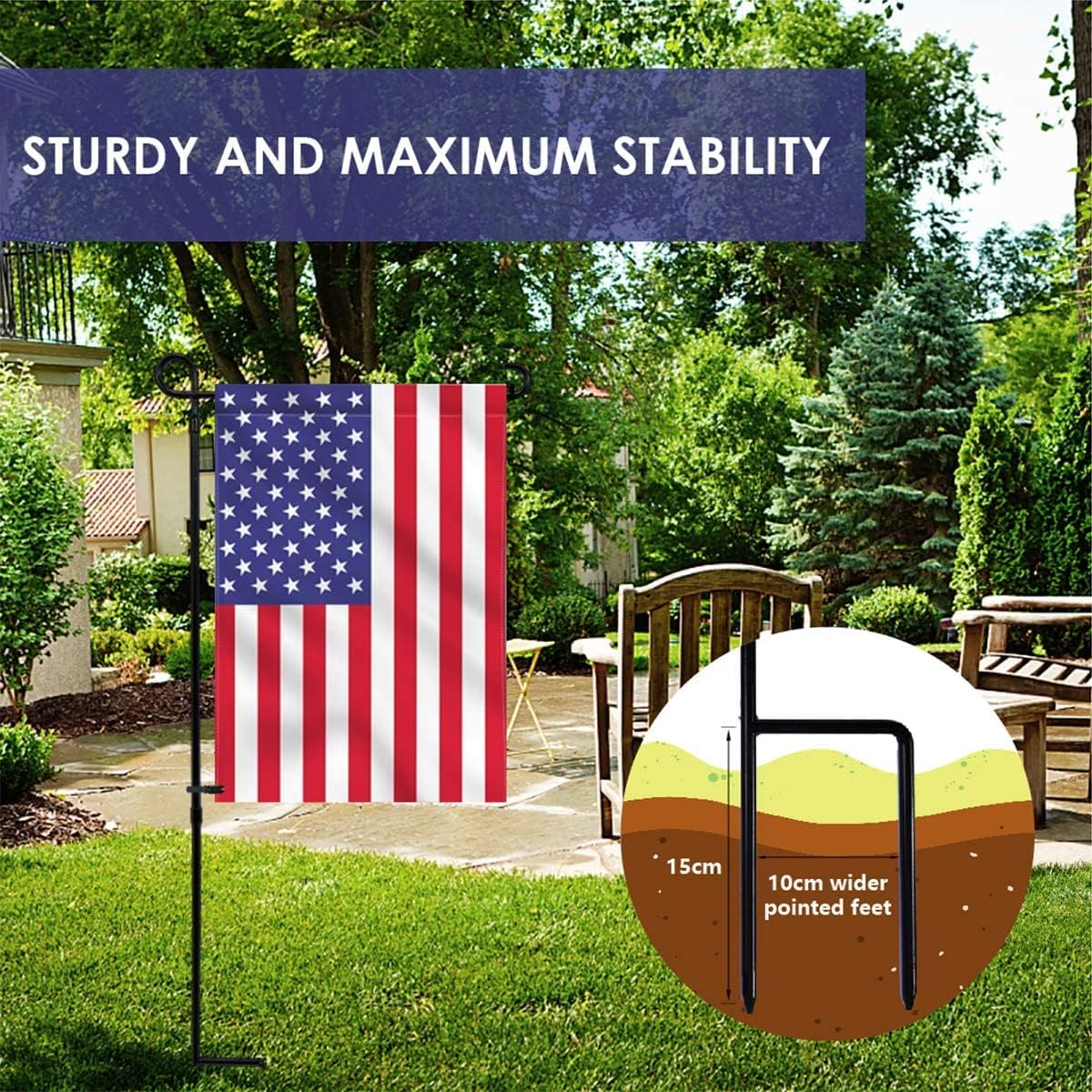 YEAHOME 3PC Garden Flag Holder Stand, Weather-Proof Metal Flagpole with Clip for Outdoor Decor