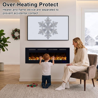 VILLABROT 42 Inch Ultra Thin Electric Fireplace Heater, Recessed & Wall Mounted Electric Fireplace Insert with Thermostat, 13 Flame Colors, Remote Control, 750/1500W for Living Room Bedroom