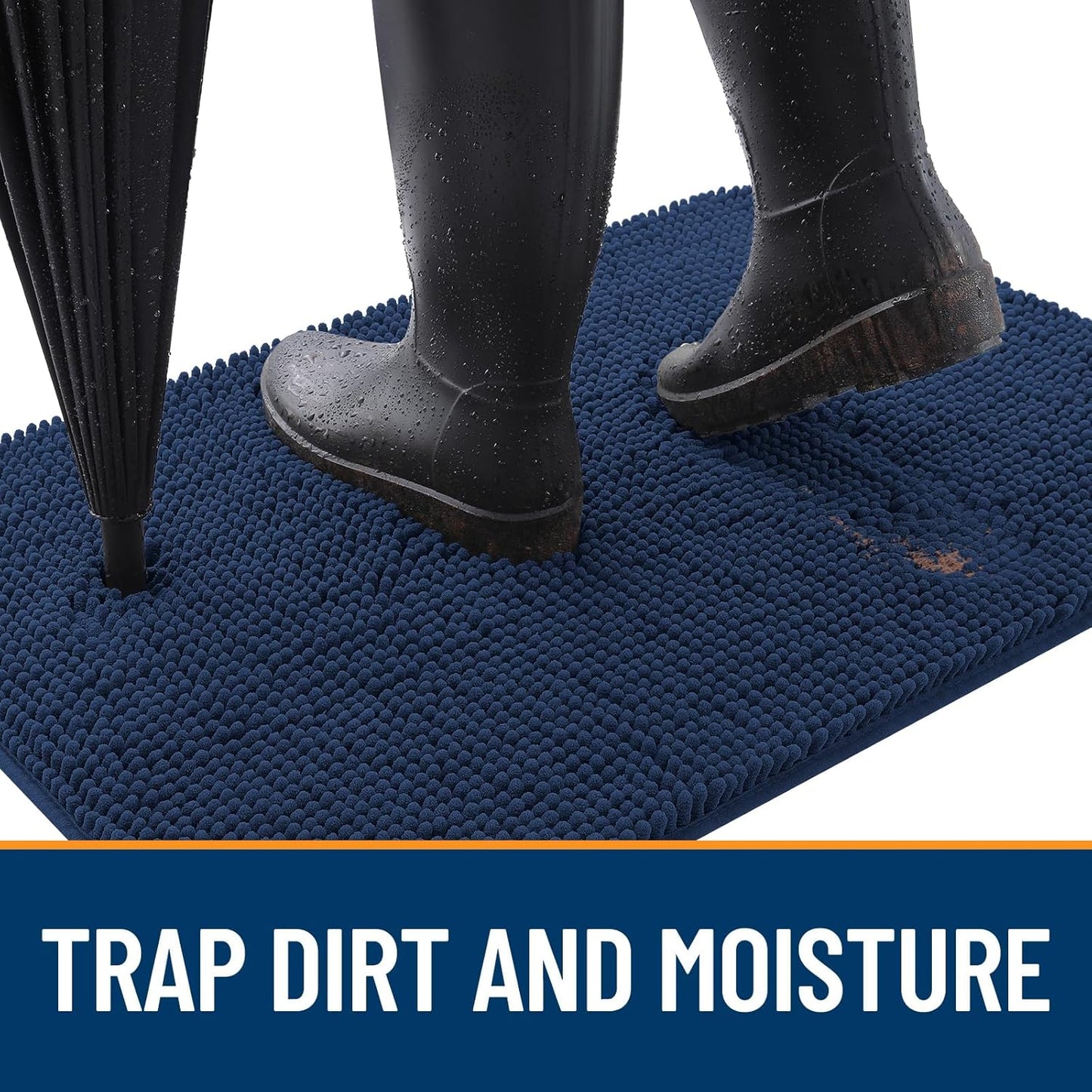 OLANLY Dog Door Mat - Absorbent Non-Slip Chenille Mat for Muddy Paws | 40x32, Dark Blue, Quick Dry
