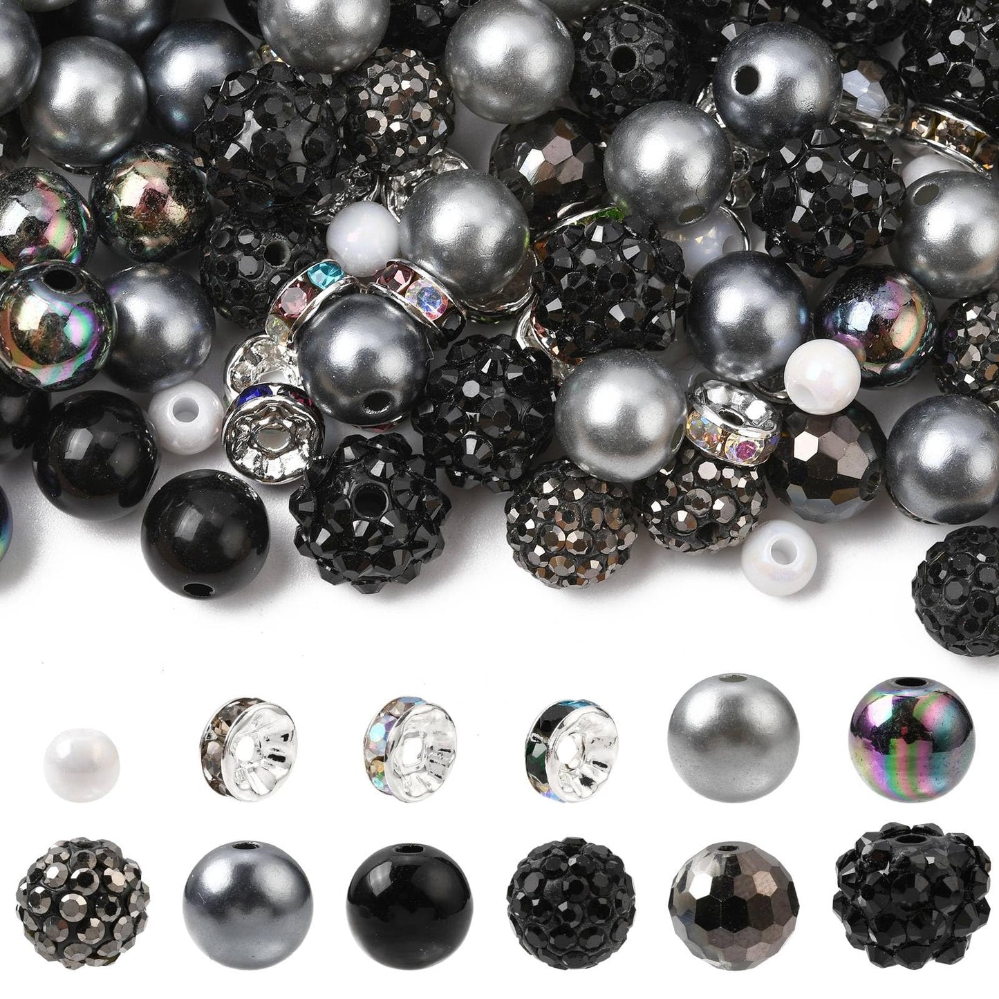 KitBeads 200 Pcs Black DIY Beads Findings Kits Brass Rhinestone Polymer Clay Bubble Rondelle Beads for DIY Craft Jewelry Making Bracelets Earring Keychains Pens Crafts