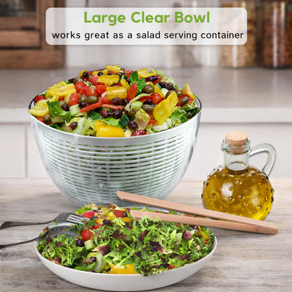 Brieftons 6.2-Quart Large Salad Spinner: Vegetable Washer Dryer Drainer Strainer with Bowl & Colander, Easy One-Handed Pump, Compact Storage, for Washing, Cleaning & Drying Greens, Vegetables, Fruits