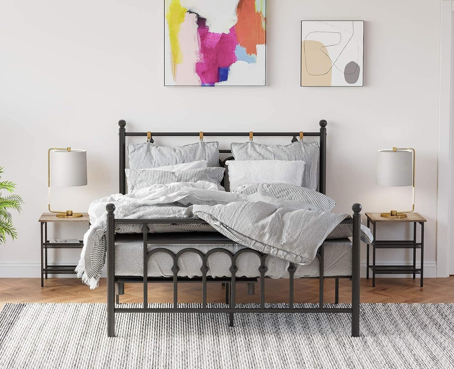 2 ULET023B02 VASAGLE INDESTIC End Table, Nightstand with Adjustable Mesh Shelves, Industrial Side Table for Living