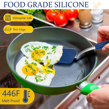 Yetene Silicone Cookie Spatula Turner 2 Pack Mini Brownie Spatula Flexible Kitchen Small Silicone Turner for Nonstick Cookware Heat Resistant No Scratch Flipper for Egg Pancake(Gray, Blue)