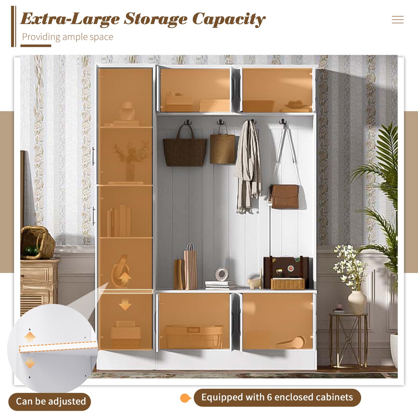 Shaical 79'' Tall Hall Tree with Shoe Storage and Bench, 4-in-1 Mudroom Storage Organizer Coat Rack with 6 Cabinets, 4 Coat Hooks & Adjustable Shelf for Hallway, Entryway, Living Room, White