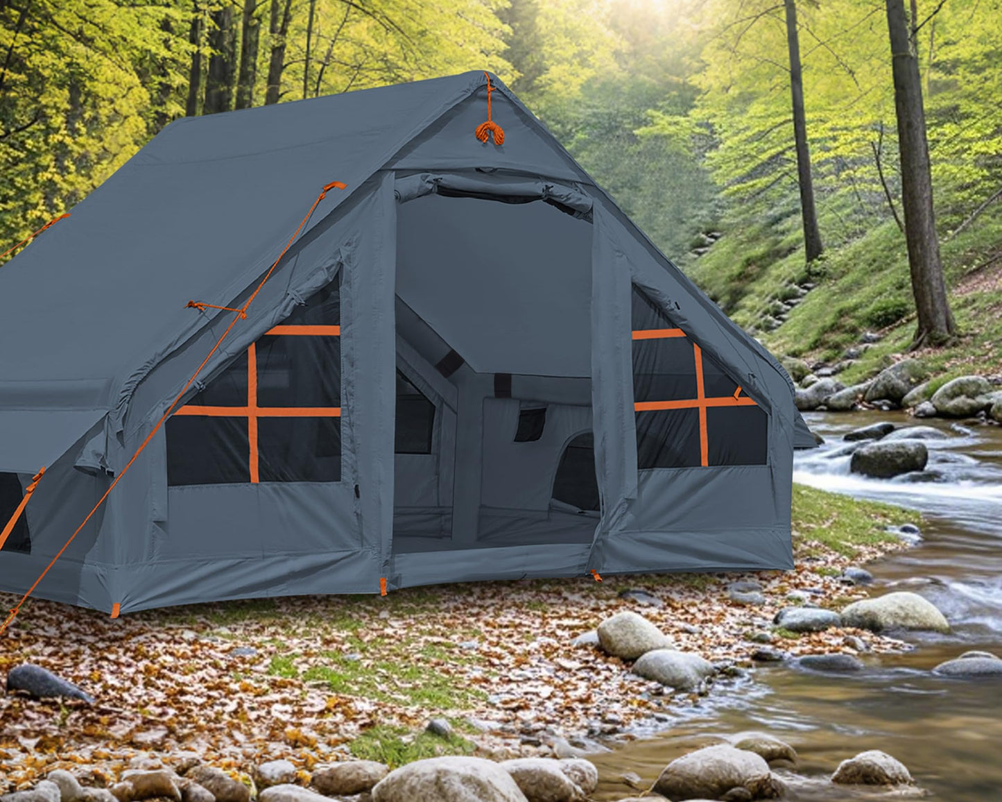 Inflatable Camping Tent with Pump, 4 Person Glamping Tents Sun Shelter, Easy Setup Waterproof Outdoor Oxford Tents, Self-Supporting Structure Inflatable House Tent