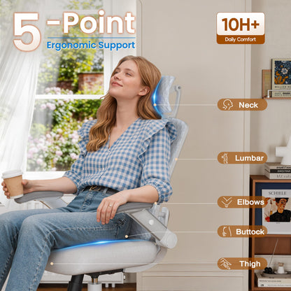 GABRYLLY Ergonomic Office Chair, High Back Home Desk Chair with Flip-Up Arms, 3D Headrest, Thick Sponge Seat &90-120° Recline, Big and Tall Mesh Executive Chairs for Man Woman, Glacier Flow