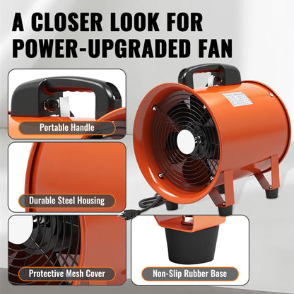 dreamdragon Upgraded 10-Inch Utility Blower Fan, Portable Industrial Exhaust Fan with 33ft Flexible Duct Hose, 3300 RPM Low-Noise Ventilator for Workshops Warehouses and Basements