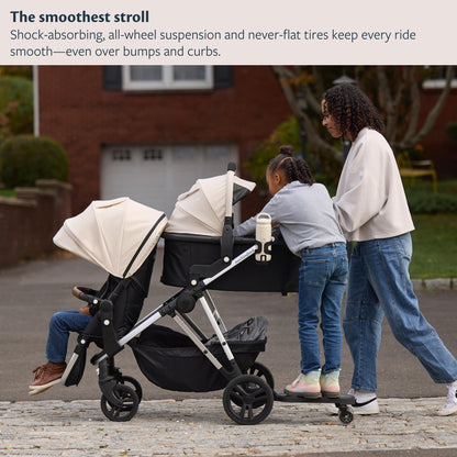 Mockingbird Single-to-Double Stroller 3.0 - Convertible Full Size Baby Stroller for 1, 2, or 3 Kids with 44 Possible configurations, Travel System Compatible - Sage