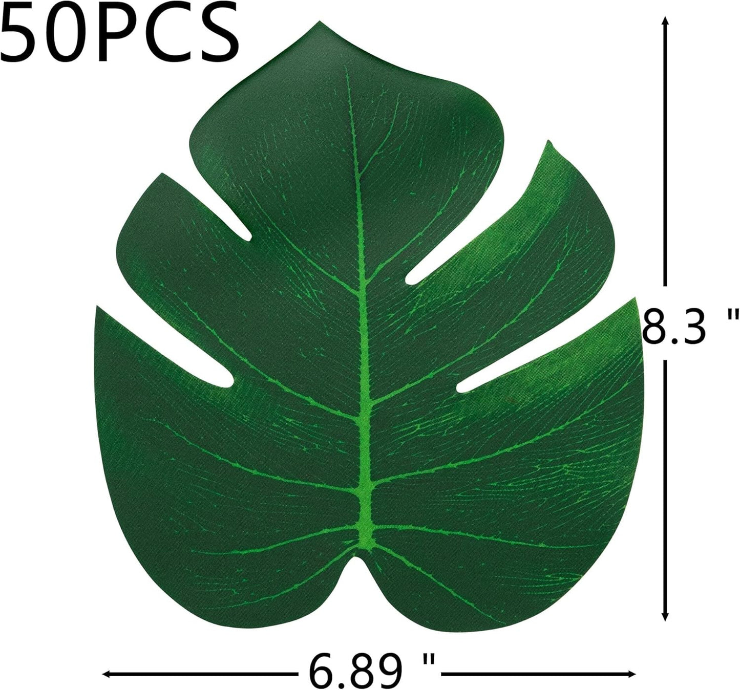 ATFL 8.3'' Artificial Medium Palm Leaves, 50 PCS Fake Tropical Monstera Faux Palm Leaves for Party Decoration (Green)