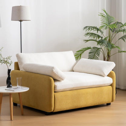 GDFStudio 50" Oversized Accent Chair, Modern Chenille Upholstered Armchair with 2 Pillows & Solid Frame, Deep Wide Seat Cloud Comfy Single Sofa Reading Chair for Living Room Apartment, Yellow+Cream