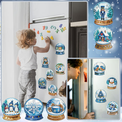 30 Pcs Christmas Diamond Art Kits Magnetic Winter Diamond Painting Magnets Kits Blue Crystal Ball 5d DIY Art Fridge Magnet Refrigerator Sticker for Adult Beginners Home Car Garage Xmas Gift