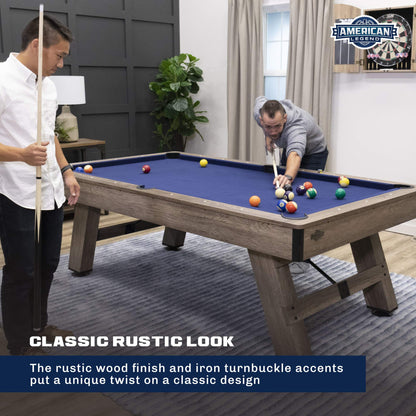 American Legend Brookdale 90” Billiard Table with Rustic Wood Finish and Navy Blue Cloth