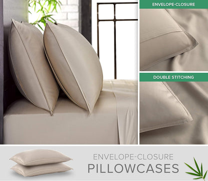 Pure Bamboo California King Sheets - 100% Organic Viscose Bed Sheet Set, Soft & Cooling (Sand)