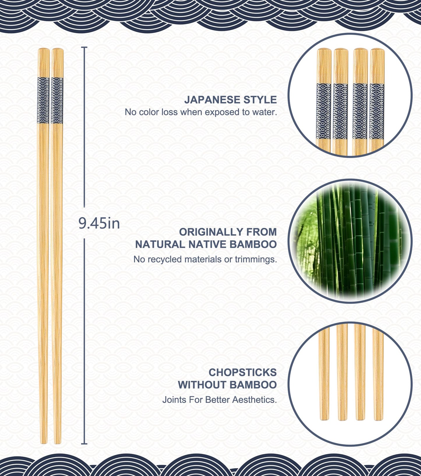LOROTOCO 50 Pairs Bamboo Chopsticks Disposable | Separated | Reusable | Dishwasher Safe- （9.45in）