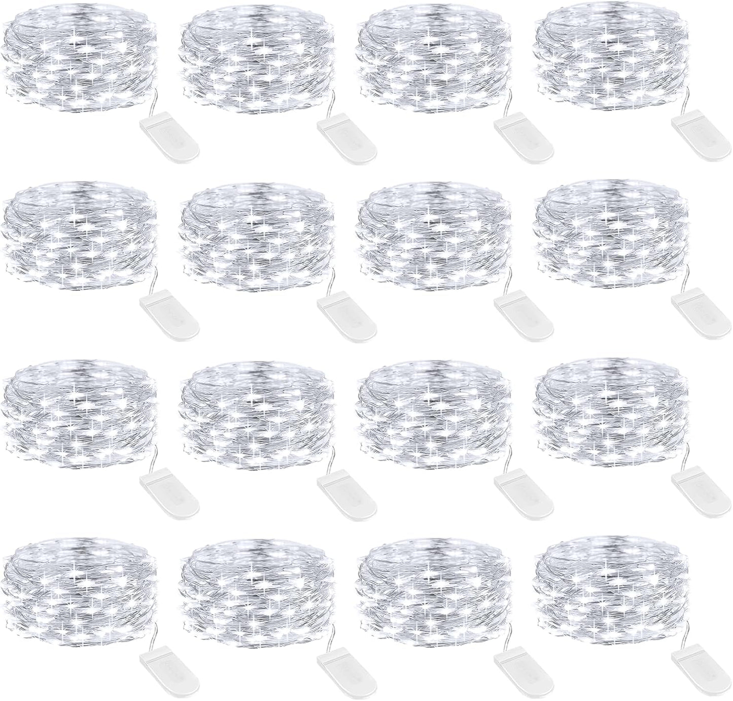 16 Pack 6.5ft IP67 Onforu White Fairy Lights Battery Operated String Lights, Waterproof Twinkle Lights LED Lights
