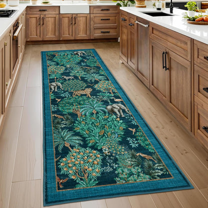 2.5x8 GarveeHome Jungle Rug Kitchen Runner Rug Non Slip Washable Runners for Hallways, Animal Print Runner Rugs