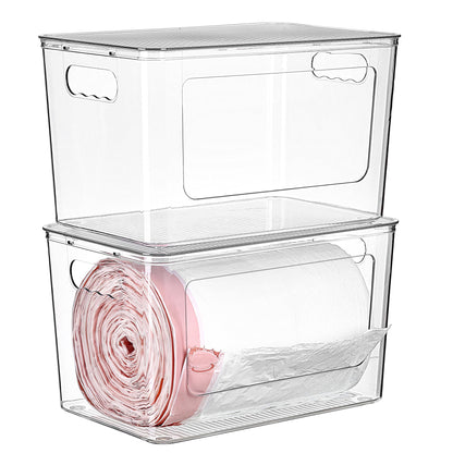 Vtopmart 2 Pack Trash Bag Holder, Stackable Garbage Bag Dispenser for 13/30/33 Gallon Bags, Clear Organizer Bins for Under Kitchen Sink, Laundry Room Organization and Storage