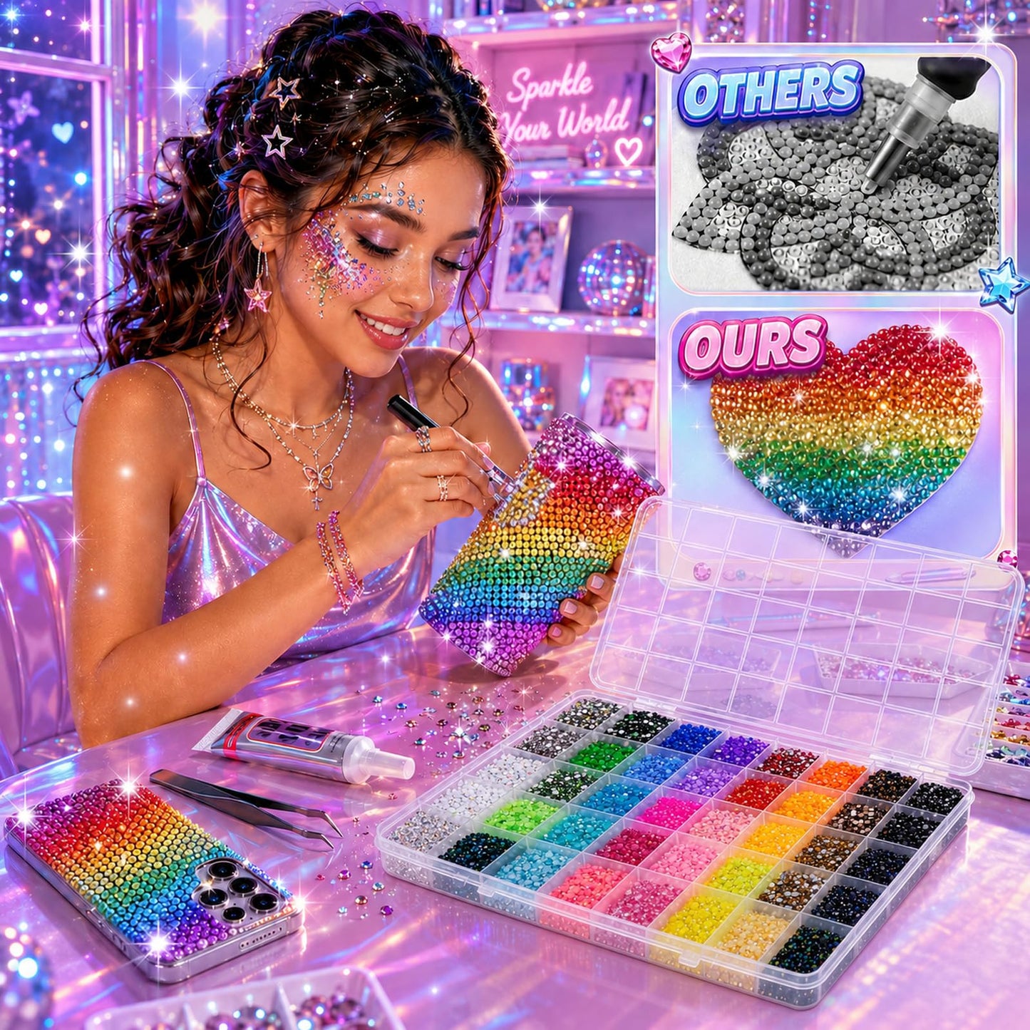 Resin Rhinestones 32000Pcs 40 Colors 3mm Flatback Gems, Bedazzling Kit with B7000 Glue, Jelly Rainbow Crystals for Nail Art, Crafting, Book, Clothes, Shoes, Diamond Art