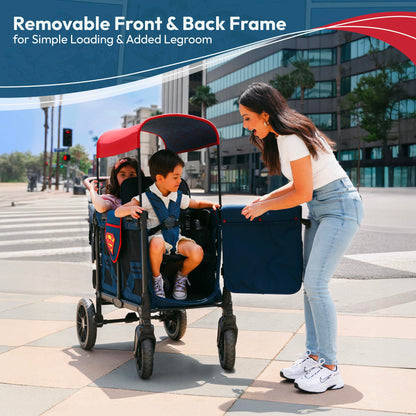 WONDERFOLD W2 Luxe Pro Special Edition Superman Stroller Wagon (2 Seater) - Collapsible Wagon Stroller with Seats with 5-Point Harnesses, Easy Access Zipper Door, and Removable Sun Canopy