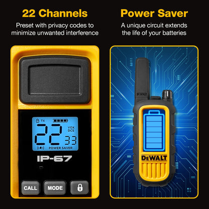DEWALT DXFRS800 FRS Walkie Talkies, Long Range 2 Way Radio, 2W, IP67 Waterproof, 6 Pack with Gang Charger, DXFRS800-BCH6