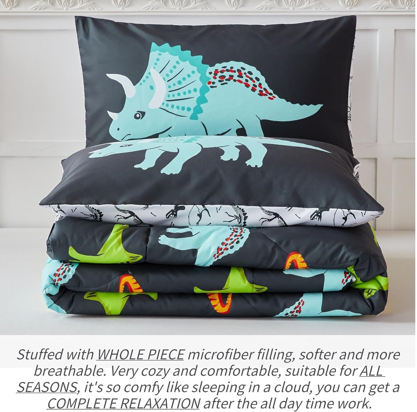 Set Set Set RYNGHIPY Dinosaur Bedding - Twin Size Kids Comforter for Boys & Girls - Soft, Breathable, Cute Dinosaur Bed