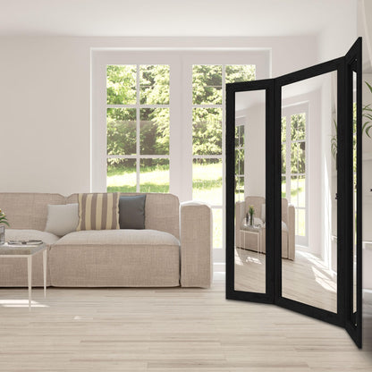 Houseables Trifold Mirror Full Length, 3 Way Mirror, Floor Length, Three Way Folding, Standing, Full Body, Wood Framed, 3 Sided for Bedroom, Makeup, Oversized, Foldable, Black, 71 x 32 to 65 Inch