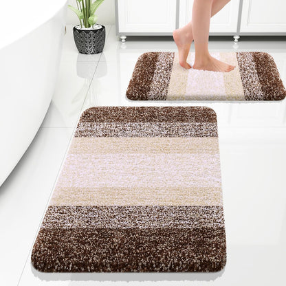 OLANLY Bathroom Rug Set - Soft Absorbent Microfiber Mats | Non-Slip, Plush Shaggy, Brown (30"x20"+24"x16")