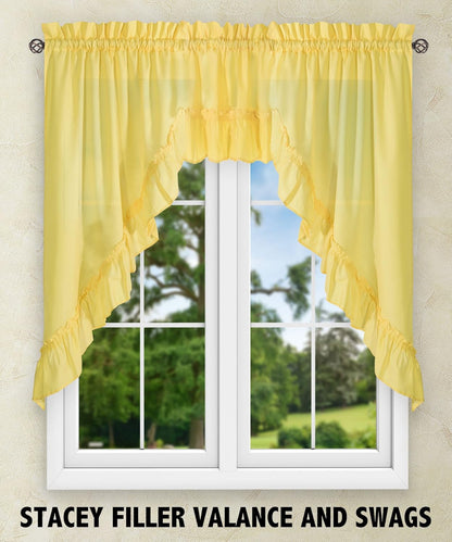Ellis Curtain Stacey Sheer Tailored Tier Pair Curtains, Yellow, 56" x 30"