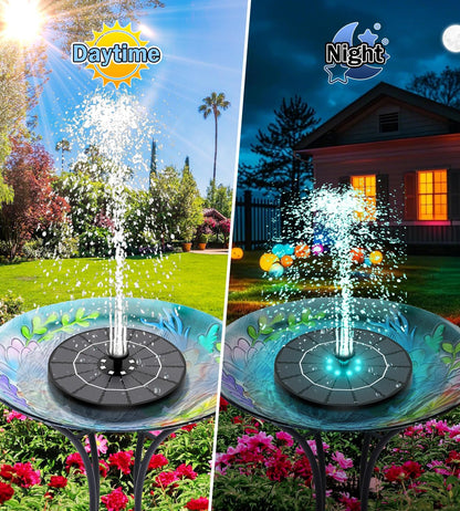 SZMP Solar Water Fountain - 3.5W Bird Bath Pump with Color LED Lights & 7 Nozzles | Outdoor Garden Feature