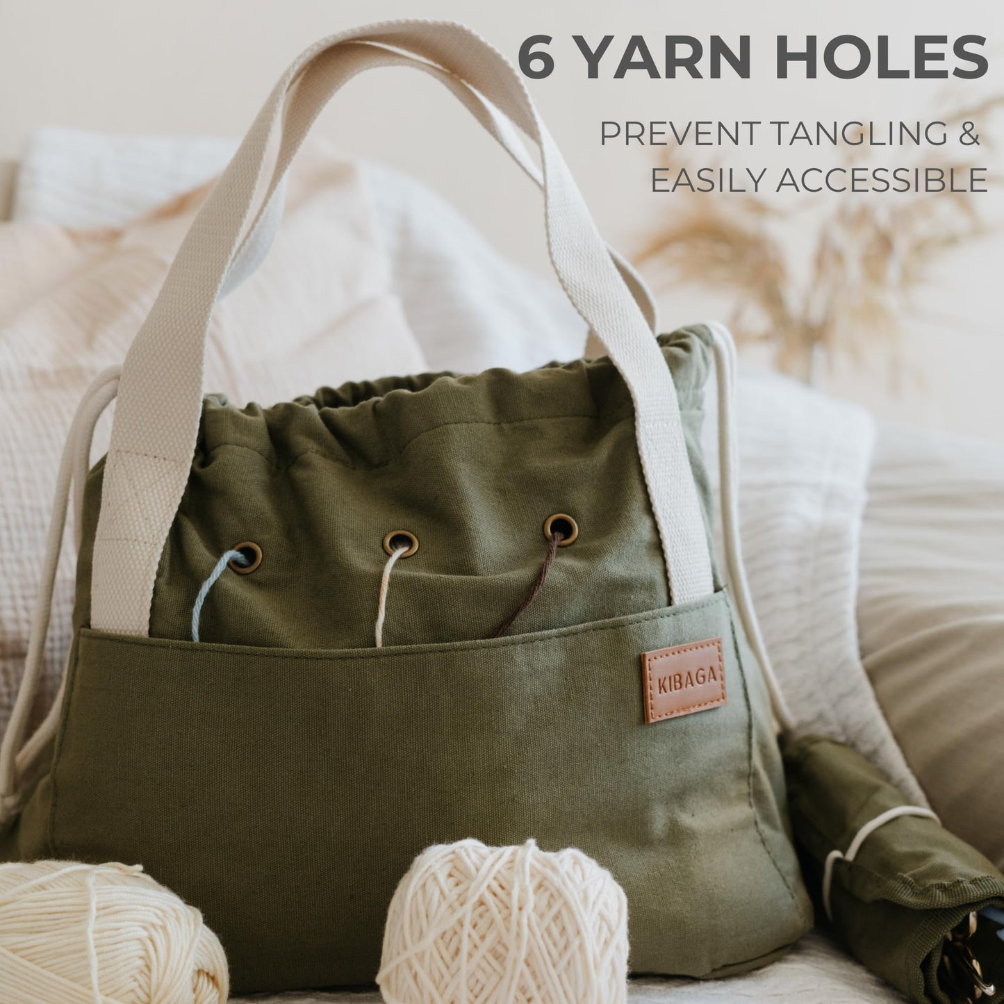 Stylish Crochet Bag Organizer Easily Organizes Your Yarn - Durable Canvas Bag w/ 8 Pockets Stores Plenty of Yarn Skeins & Crocheting Supplies/Accessories - Perfect Basket for Gifting to Knitting Fans