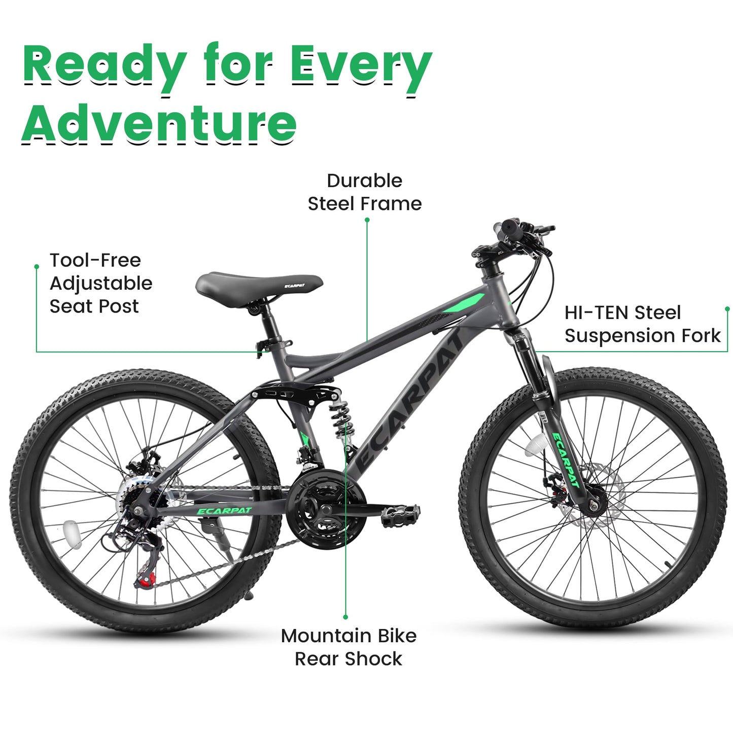 KIAPALNO 26 Inch Mountain Bike, Dual Full Suspension 21 Speed Womens Mens Mountain Bikes, Commuter Bike with Carbon Steel Frame and Dual Disc Brakes