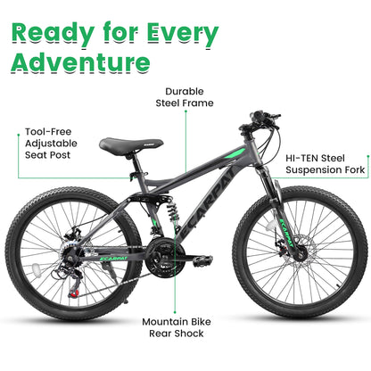 KIAPALNO 27.5 Inch Mountain Bike, Dual Full Suspension 21 Speed Womens Mens Mountain Bikes, Commuter Bike with Carbon Steel Frame and Dual Disc Brakes