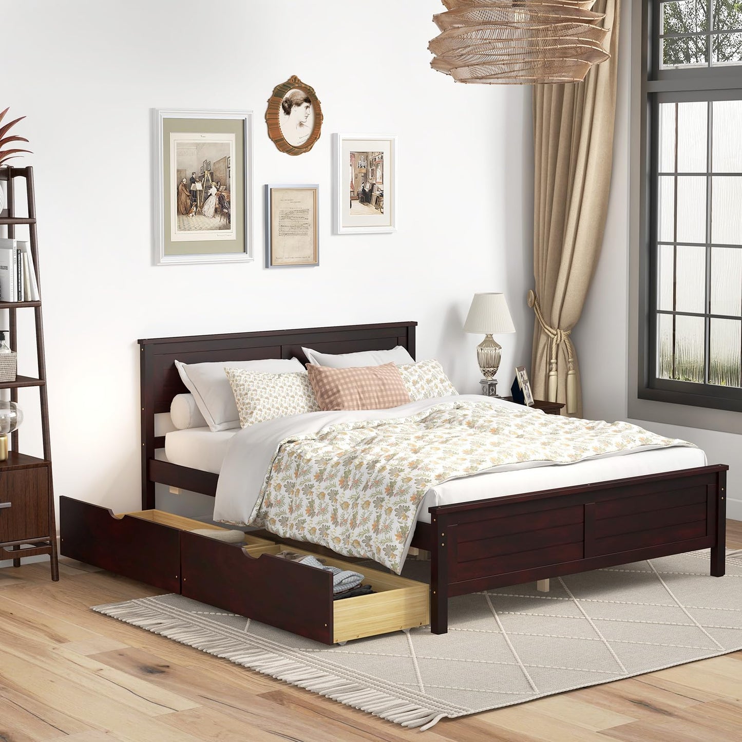 GOFLAME Full Size Bed Frame with 2 Drawers, Platform Bed with Solid Wood Headboard & Footboard, Wood Slats Support Mattress Foundation, Under Bed Storage, No Box Spring Needed, Easy Assembly, Espresso