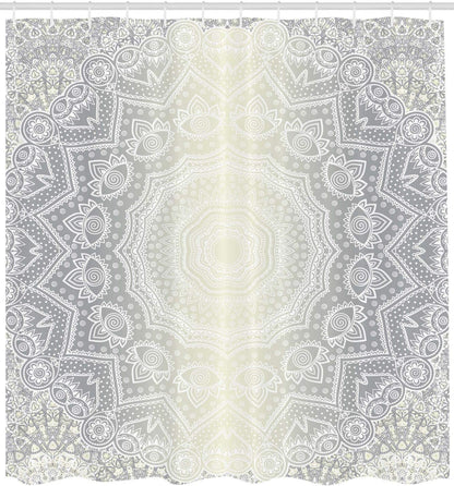 Ambesonne Grey and White Shower Curtain, Culture Mandala Circle Ombre Art Bathroom Decor Set with Hooks