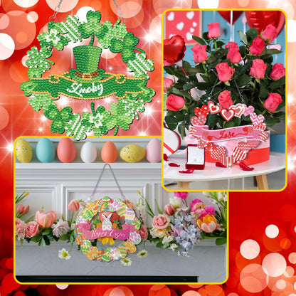 Cinnvoice 12 Pcs Seasonal Diamond Art Wreath Kits Holiday 5d DIY Diamond Painting Signs Germ Hanging Art Ornaments for Wall Door Decorations (Wreath)