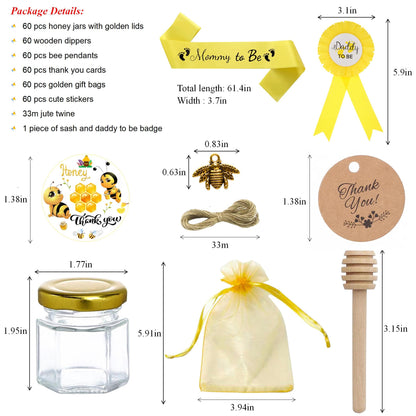 60 Pack 1.5 oz Mini Glass Honey Jars Party Favors in Bulk for Baby Shower