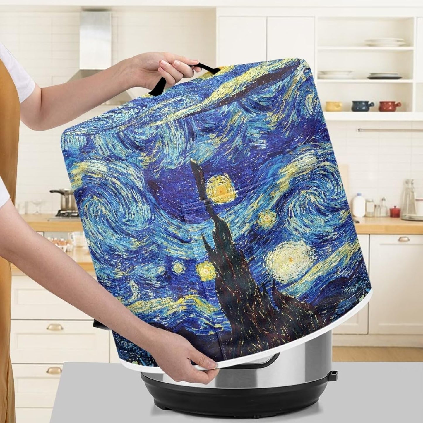 Van Gogh Starry Night Air Fryer Cover - Insulated Dust Protection with Storage Pockets & Top Handle for Women Gift